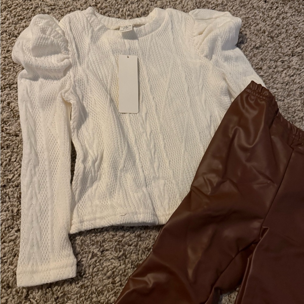 SHEIN White and Brown Kids Matching Set